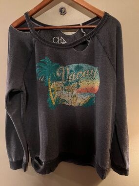 Chaser Dark Blue "Vacay" Sweatshirt W/ 4 Holes--Size Medium